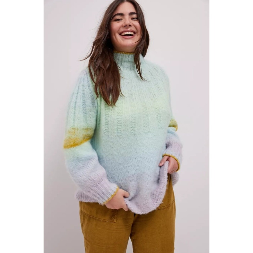 Anthropologie Perri Ombré Tunic Sweater Green Purple Ombre Alpaca Wool Size L